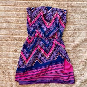 Express Strapless Dress, M, EUC, Pink / Purple Chevron